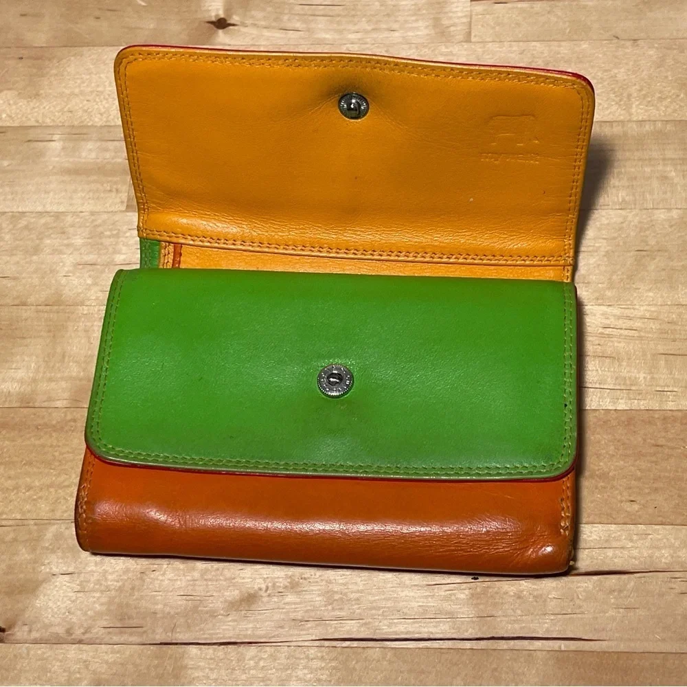 Mywalit Double Flap Purse Wallet Royal Blue Leather Organizer ID Coin Pocket